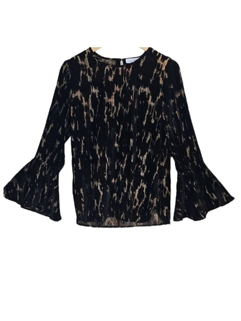 NWT Calvin Klein Metallic Flocked Bell Sleeve Blouse Top Sz S Whimsigoth Goth
